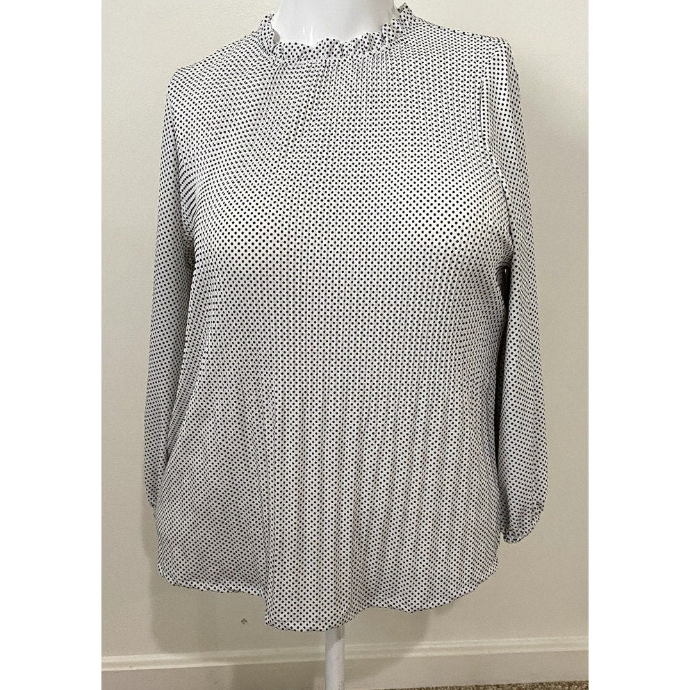 Adrianna Papell White with Black Polka Dots Long Sleeve Top - Sz. L (NWT)