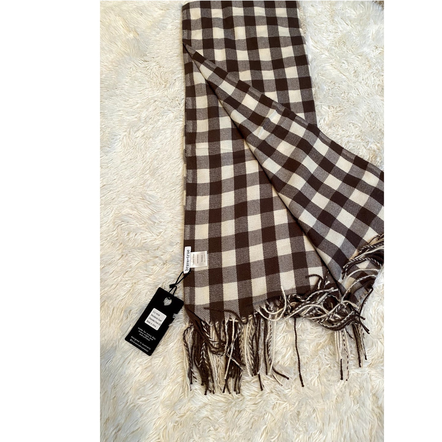 Copied - Brave + True Woodlands Brown & White Plaid Scarf - Size OS (NWT)