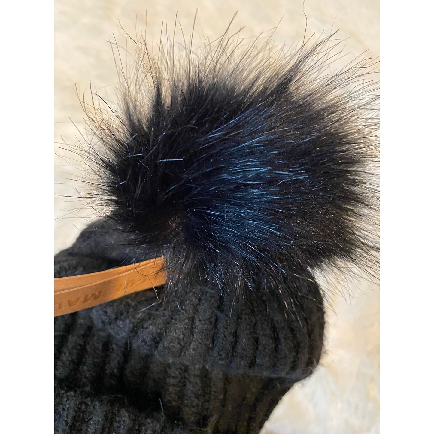 Steve Madden Heathered Rib Knit Black Beanie Hat with Puff - Sz. OS (NWT)