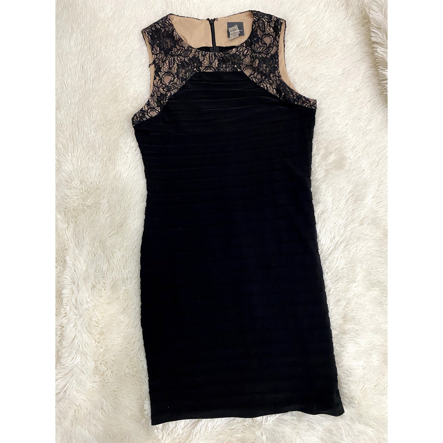 Adrianna Papell Black Lace Pleated Cocktail Dress - Size 12 (EUC)