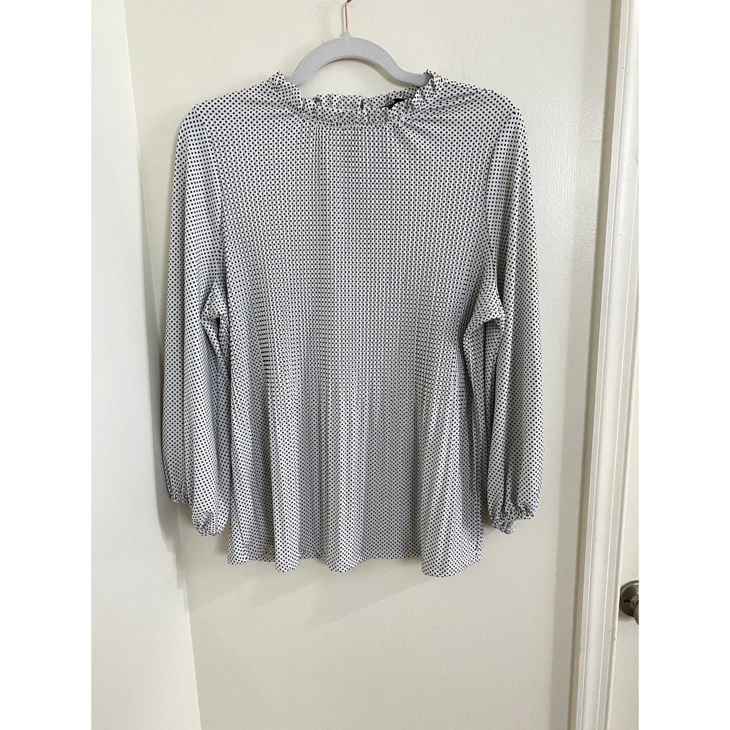 Adrianna Papell White with Black Polka Dots Long Sleeve Top - Sz. L (NWT)