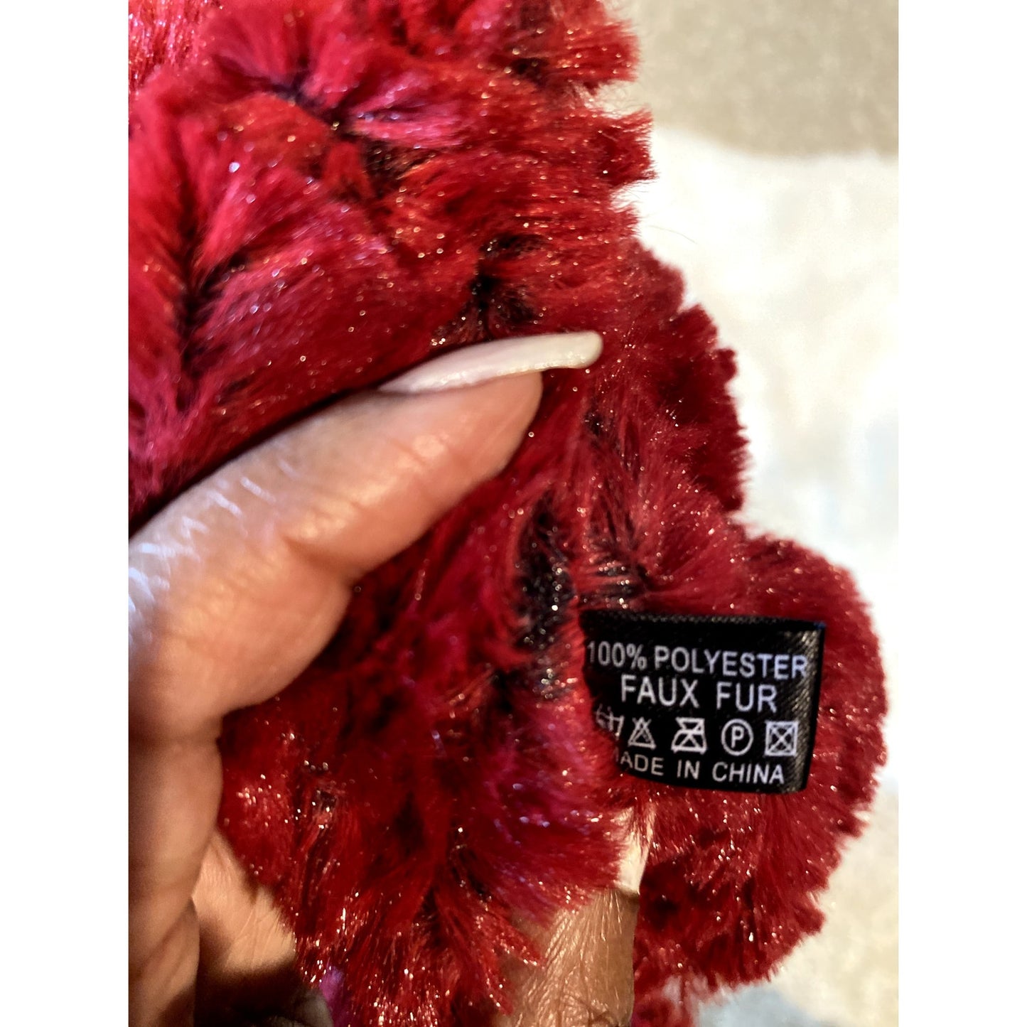 Burgundy Red Ruffle Faux Fur Scarf - Sz. (NWOT)