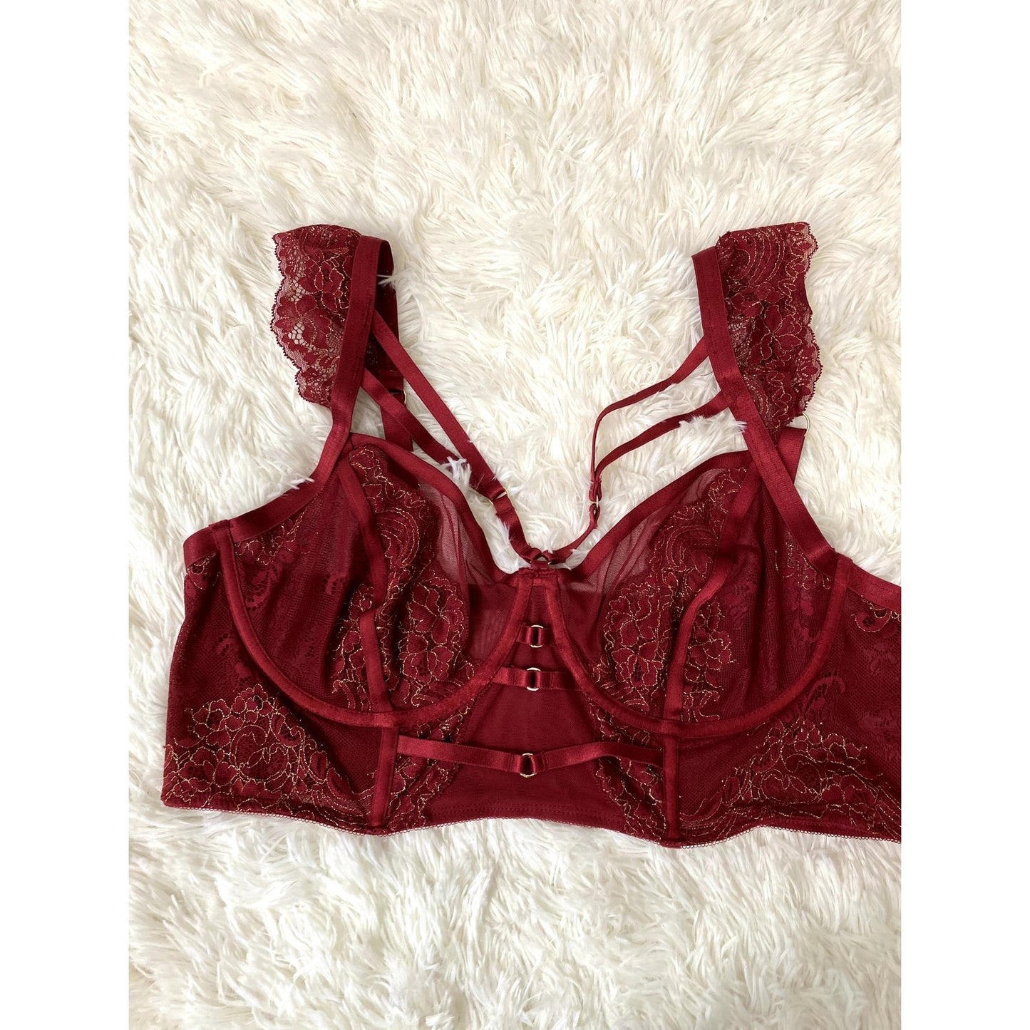 Torrid Red Strappy Lurex Lace Underwire Bra - Size 1