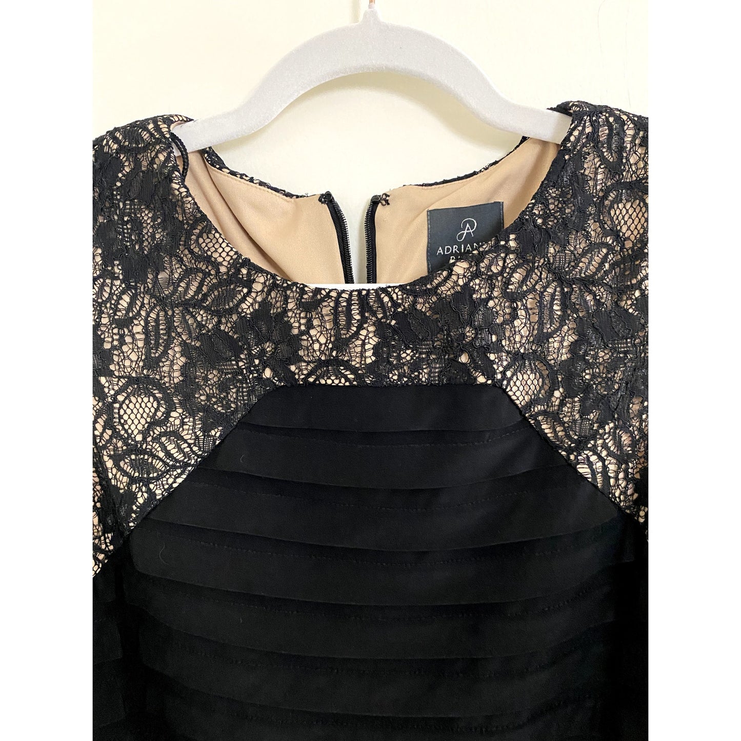 Adrianna Papell Black Lace Pleated Cocktail Dress - Size 12 (EUC)