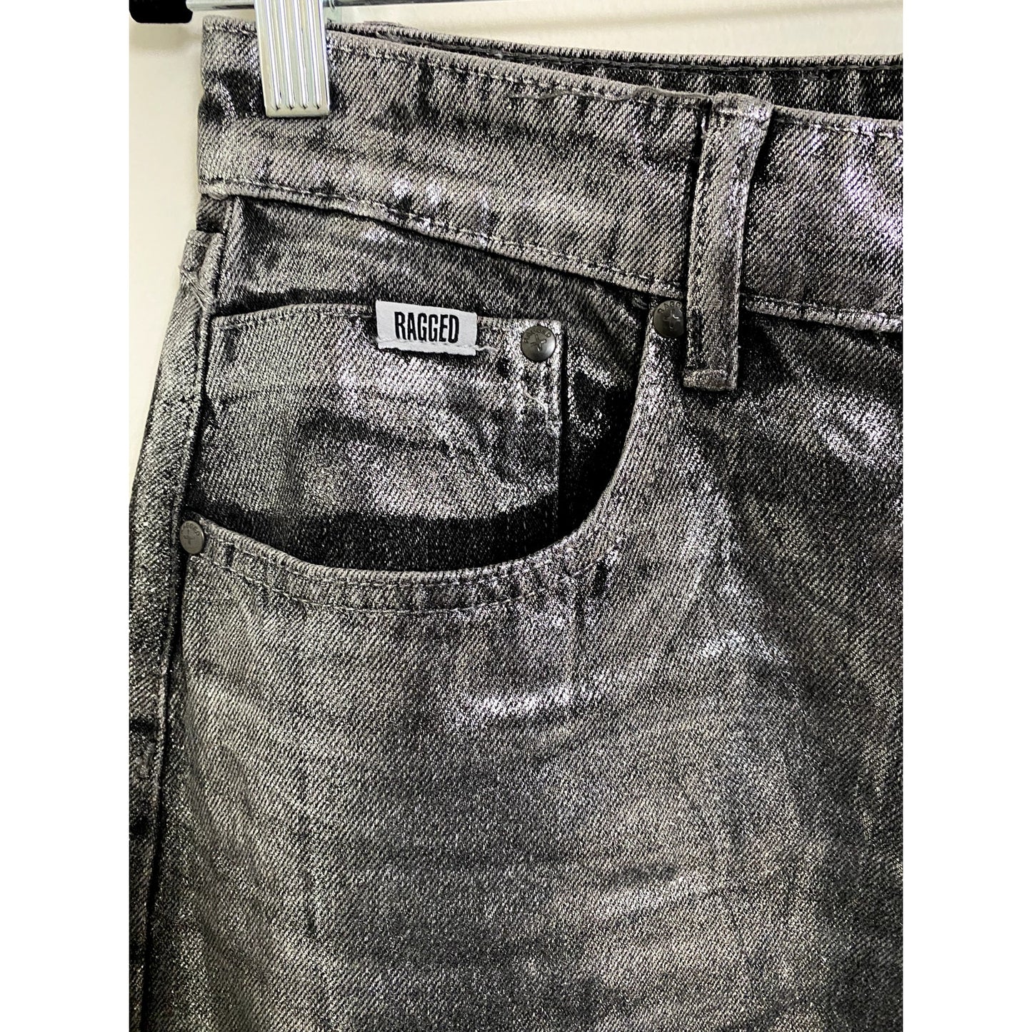 Ragged Glimmer Low Rise Gray Metallic Jeans - Size 30 (NWT)