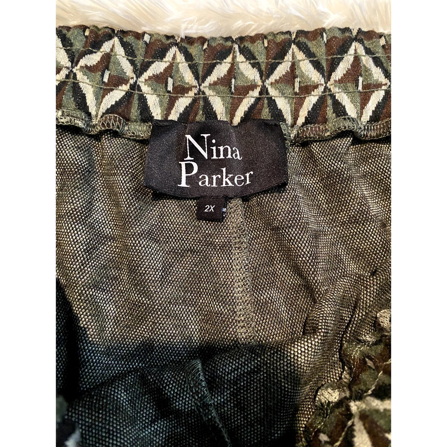 Nina Parker Olive Geo-Print Wide Leg Pants - Sz. 2X (EUC)