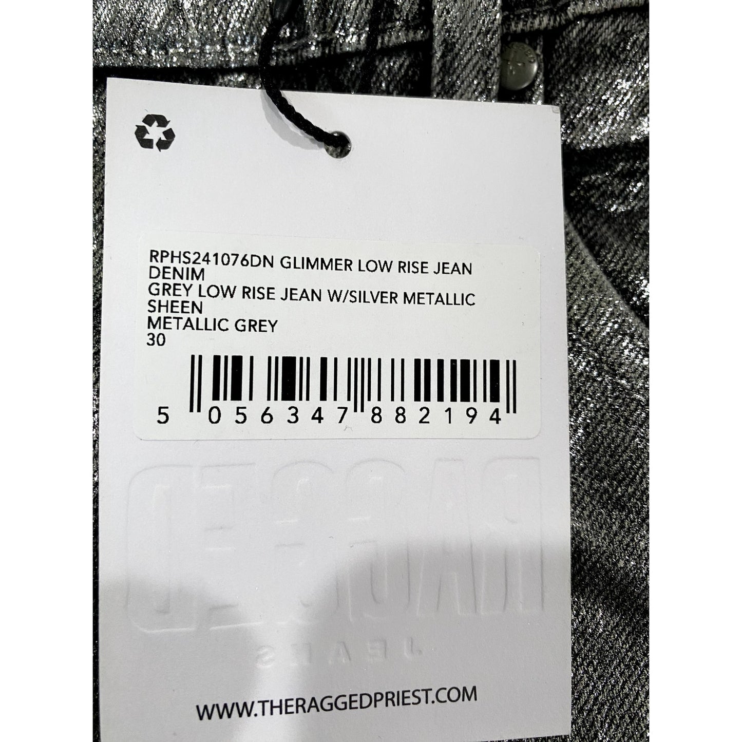 Ragged Glimmer Low Rise Gray Metallic Jeans - Size 30 (NWT)