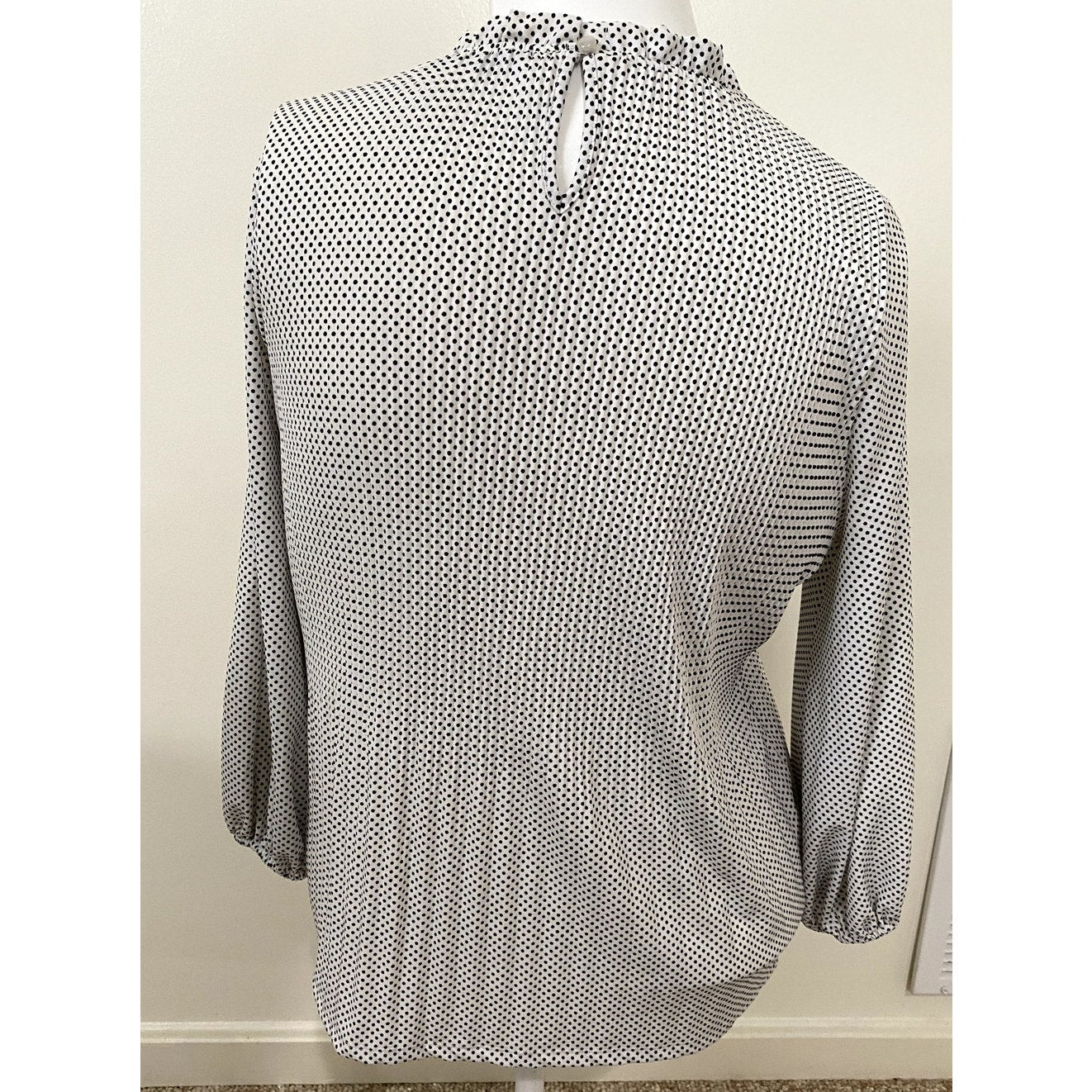 Adrianna Papell White with Black Polka Dots Long Sleeve Top - Sz. L (NWT)