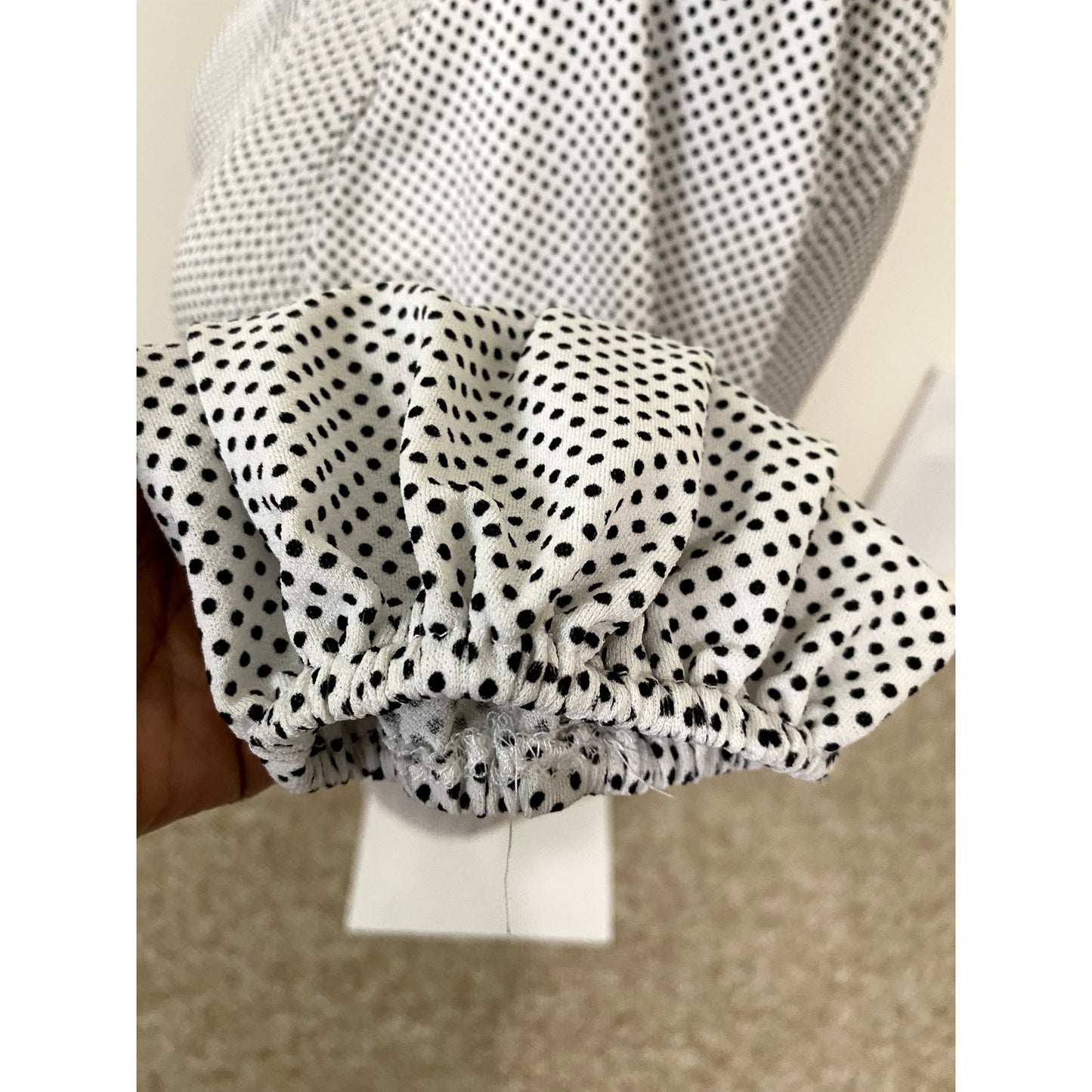 Adrianna Papell White with Black Polka Dots Long Sleeve Top - Sz. L (NWT)