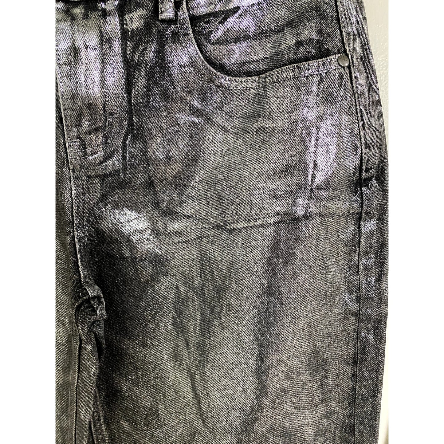 Ragged Glimmer Low Rise Gray Metallic Jeans - Size 30 (NWT)