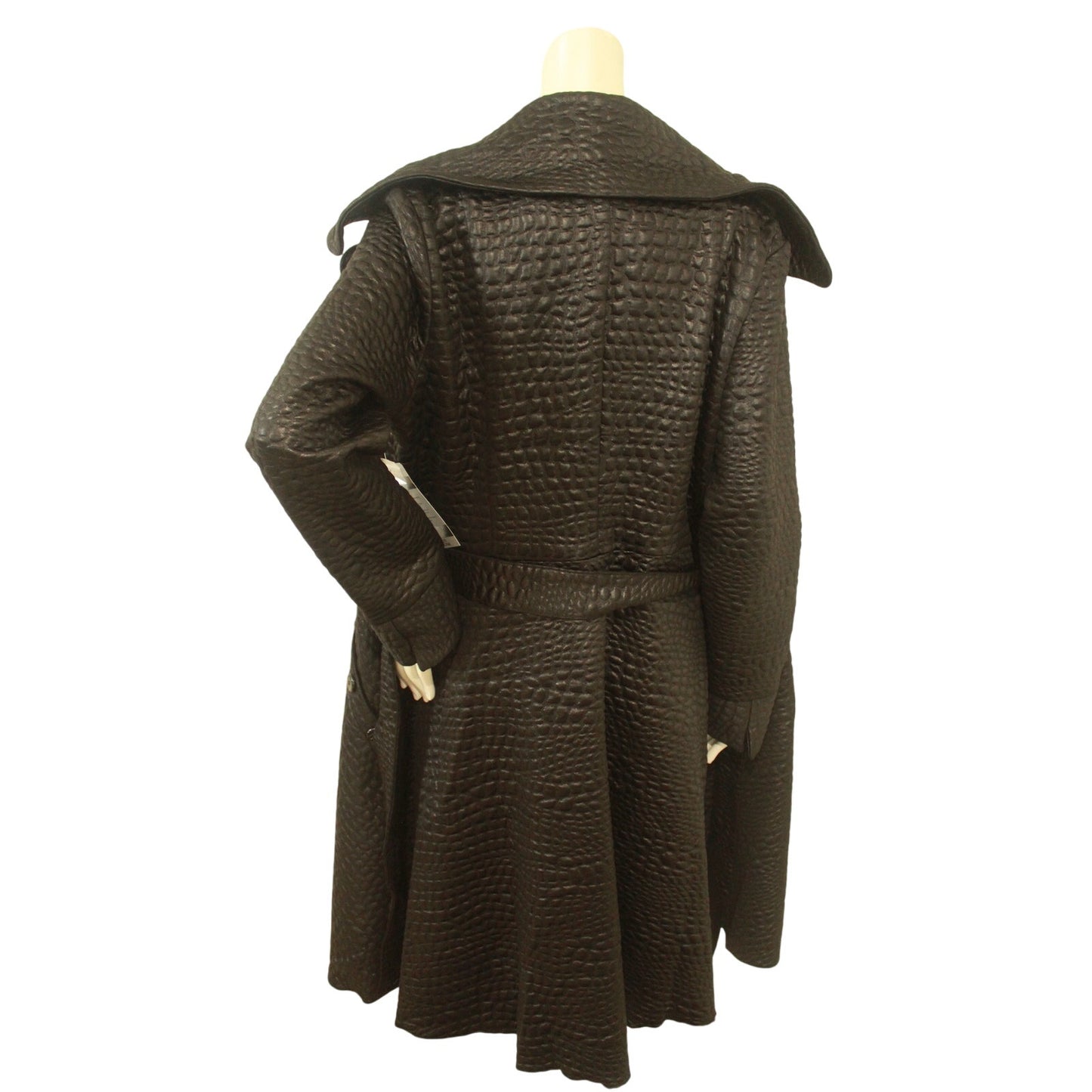 Samuel Dong Black Knit Alligator Pattern Jacquard A-line Coat - Size L - Boutique