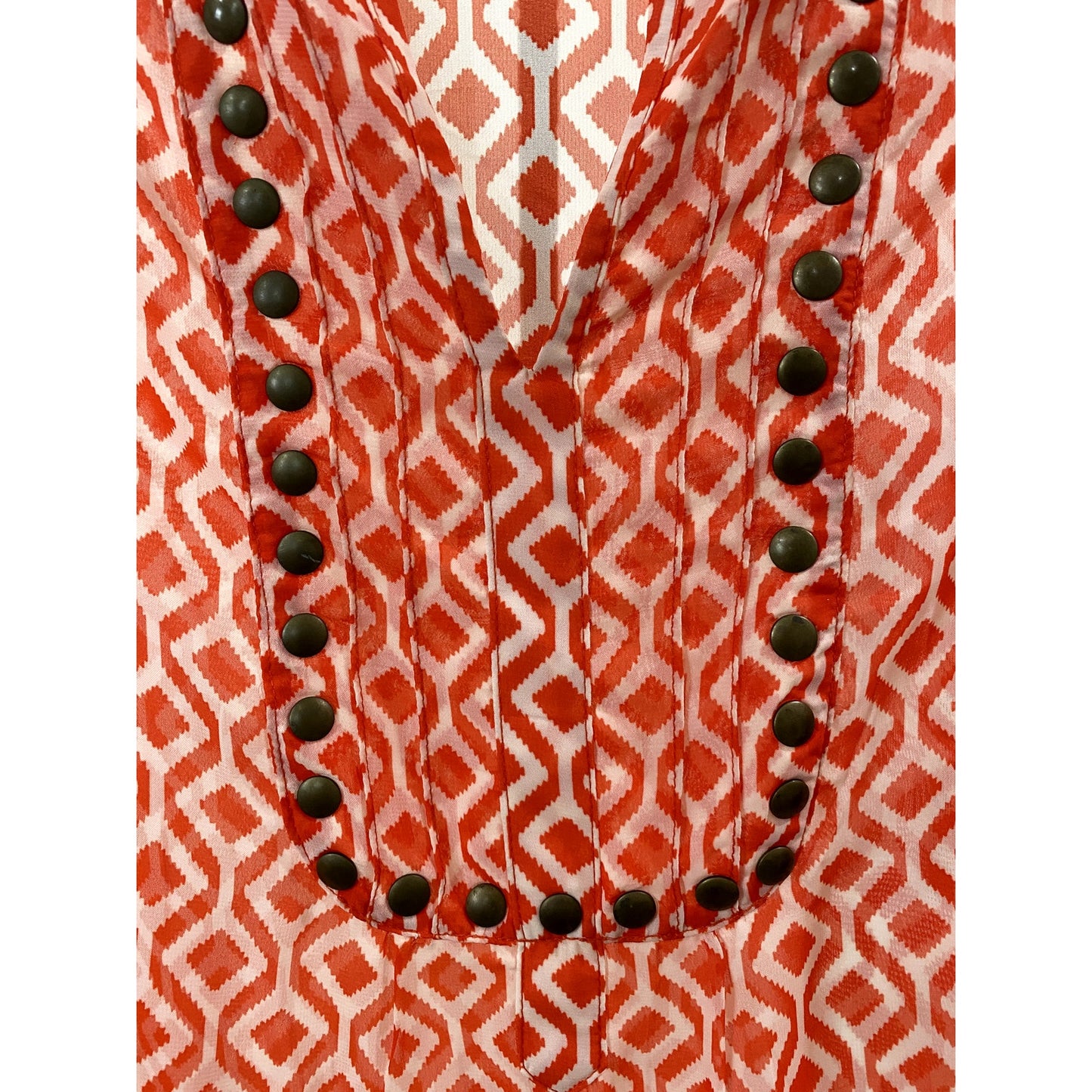 47 Hawthorn Orange/White Geometric Printed Blouse - Size Medium