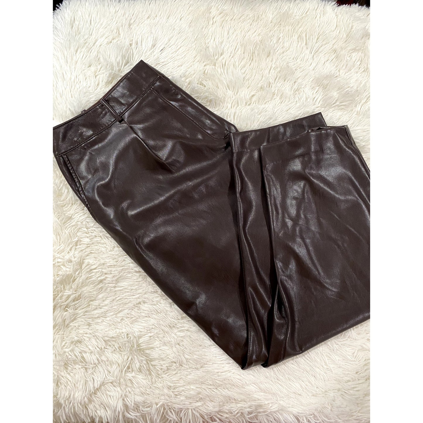 MAX STUDIO Brown Faux Leather Pants - Sz. Large (NWT)