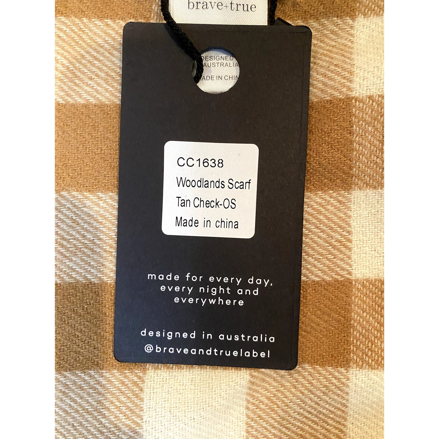 Brave + True Woodlands Tan & White Plaid Scarf - Size OS (NWT)