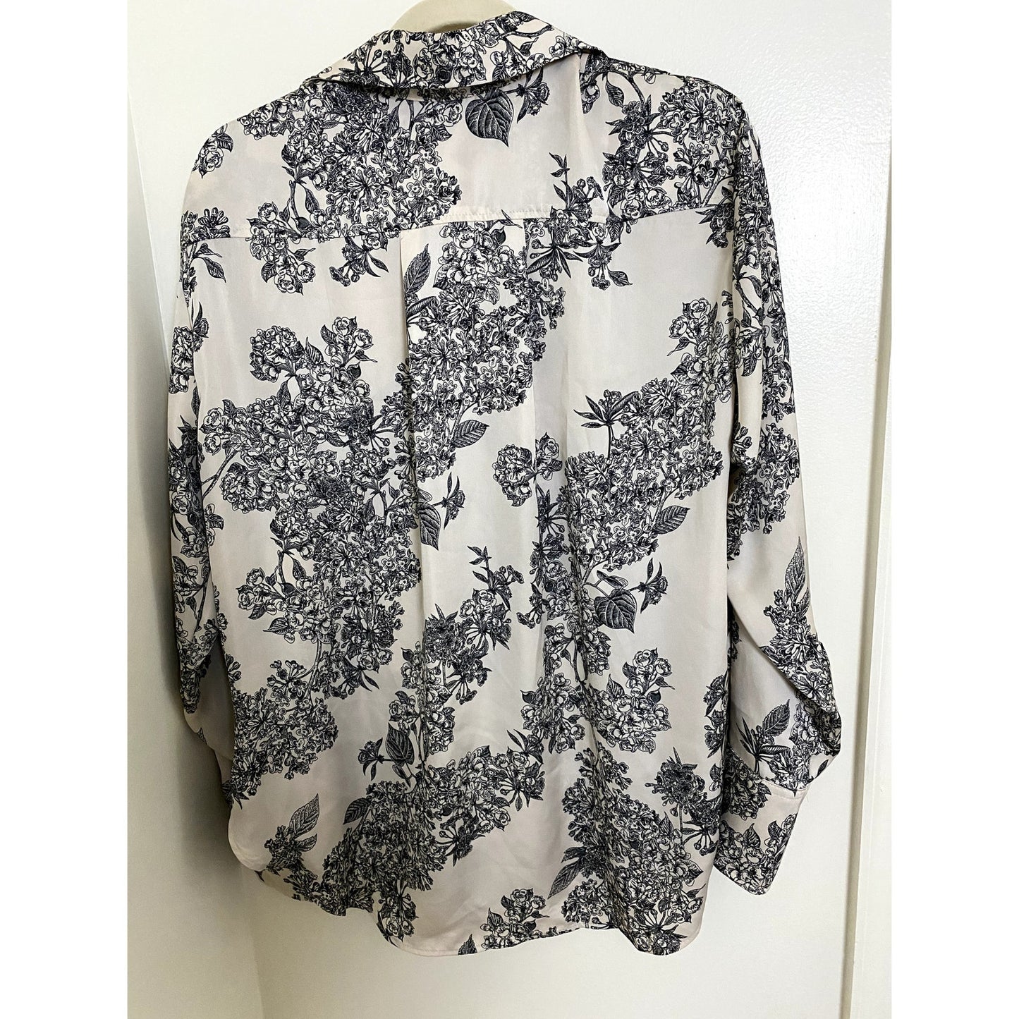 H&M Cream/Black Floral Long Sleeve Blouse - Sz. Small (EUC)