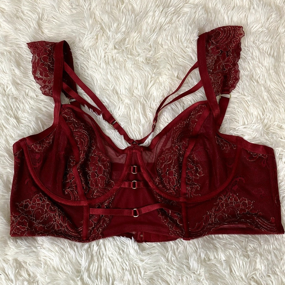 Torrid Red Strappy Lurex Lace Underwire Bra - Size 1
