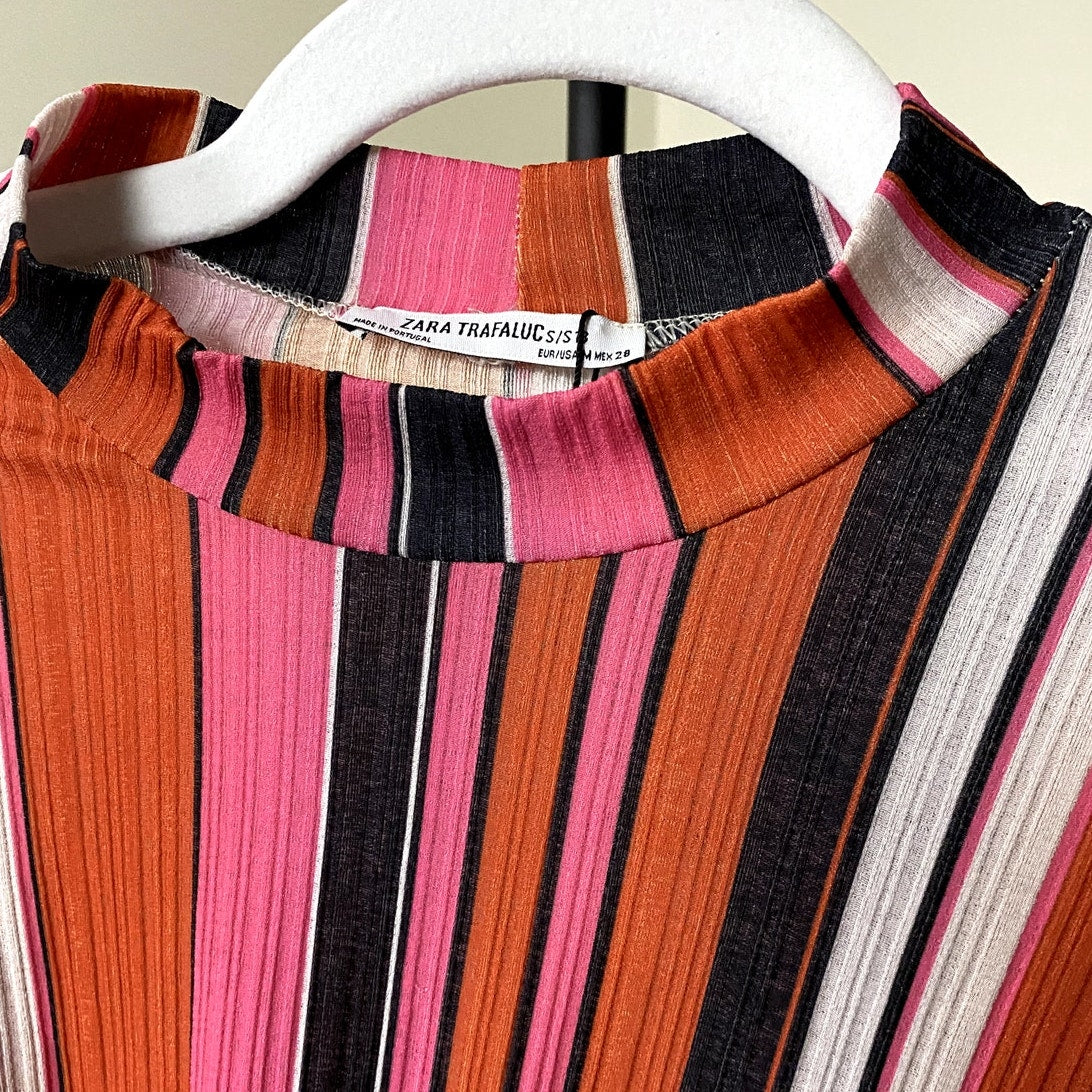 Zara Trafaluc Multicolored Striped Asymmetric T-Shirt - Size Large (NWT)