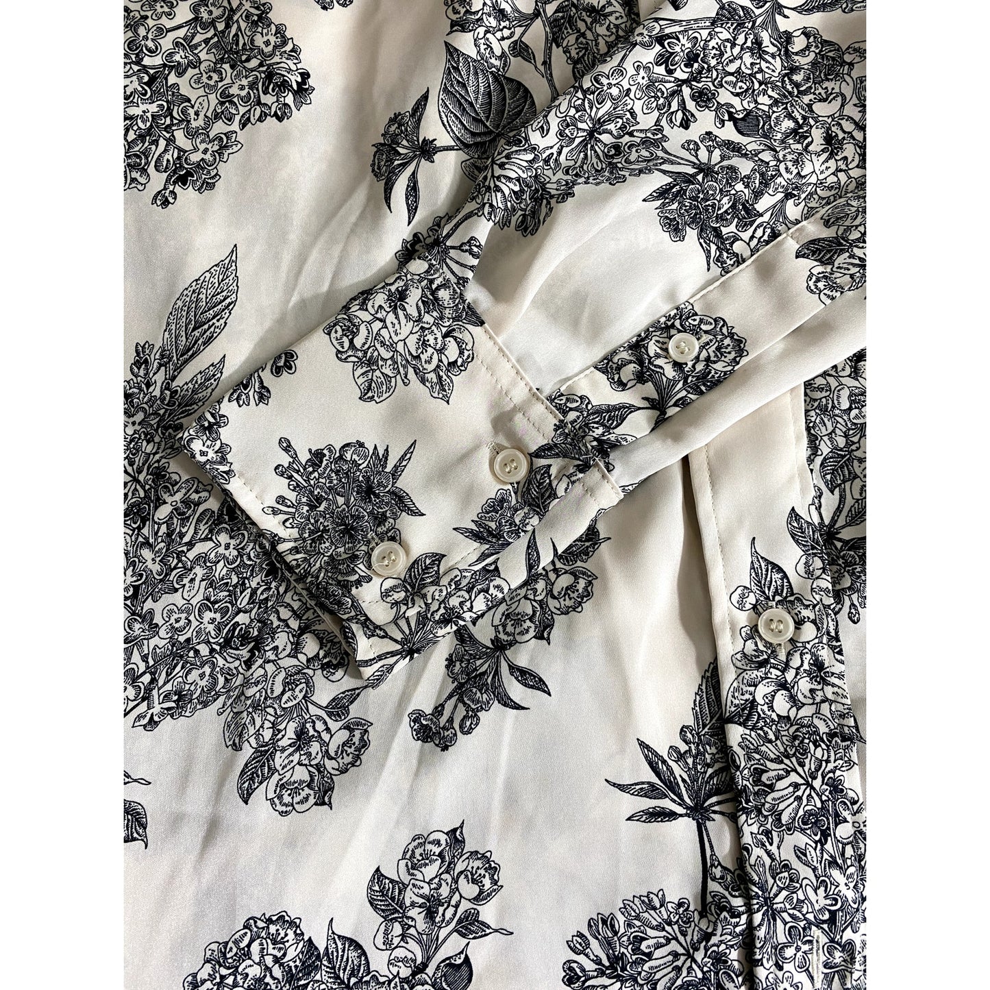 H&M Cream/Black Floral Long Sleeve Blouse - Sz. Small (EUC)