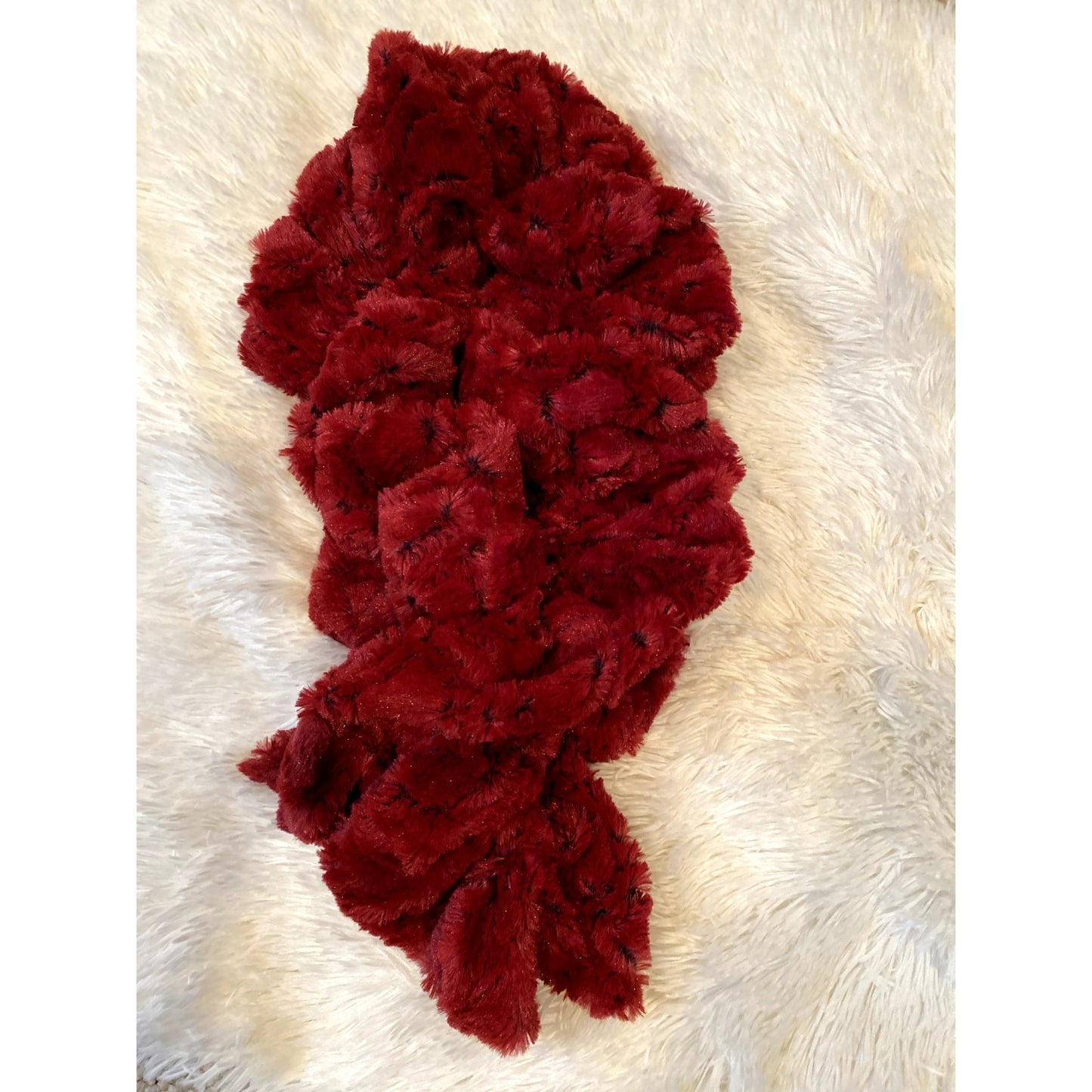 Burgundy Red Ruffle Faux Fur Scarf - Sz. (NWOT)