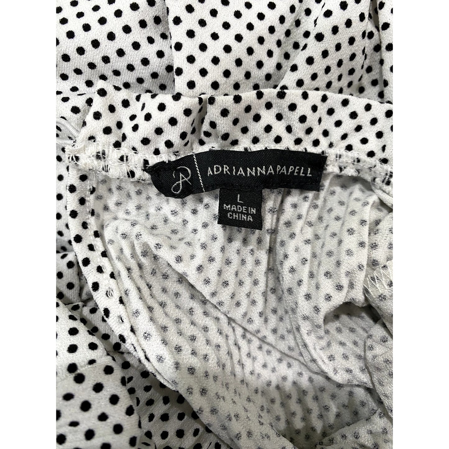 Adrianna Papell White with Black Polka Dots Long Sleeve Top - Sz. L (NWT)
