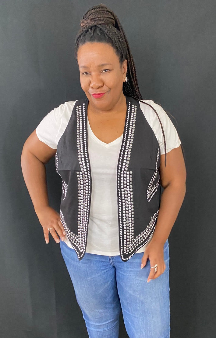 Curvy Plus STUDDED Black Vest