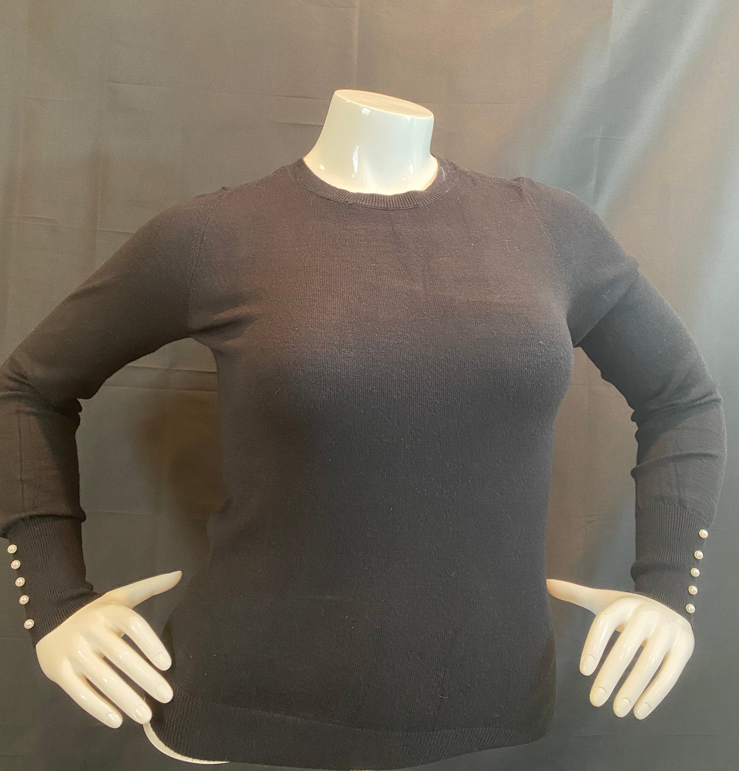 Curvy Plus Long Sleeve Shirt with Pearl Detail