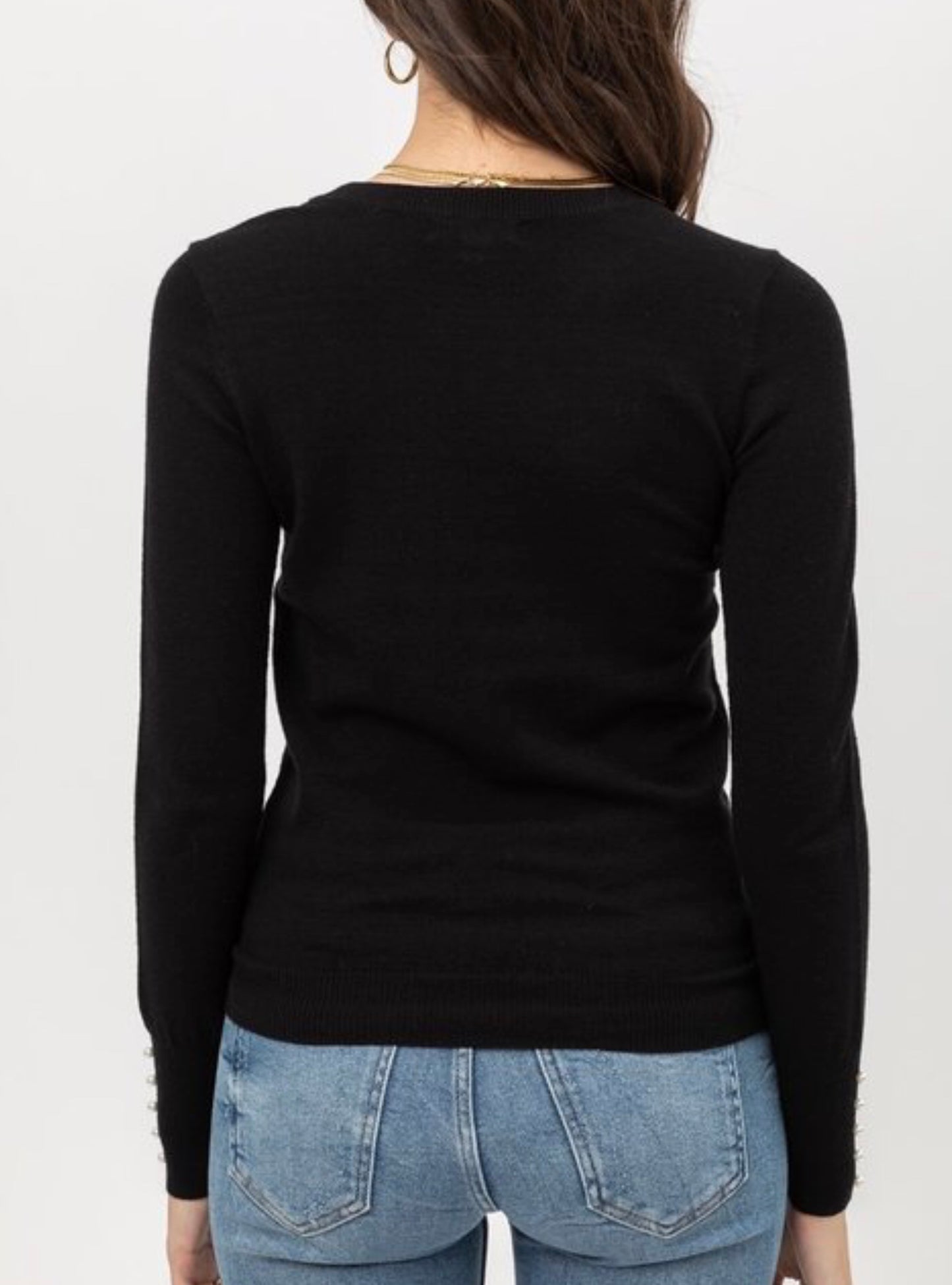 Curvy Plus Long Sleeve Shirt with Pearl Detail
