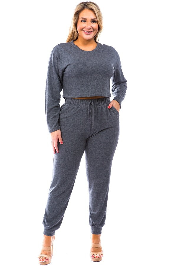 Curvy Plus Two Piece Crop Lounge Set