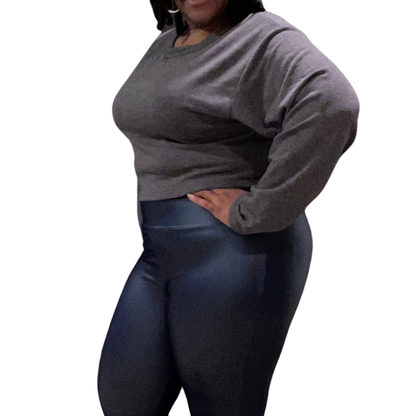 Curvy Plus Navy Faux Leather Leggings