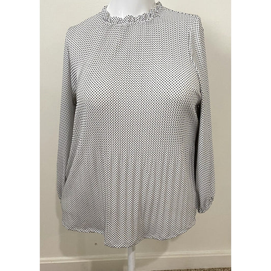Adrianna Papell White with Black Polka Dots Long Sleeve Top - Sz. L (NWT)