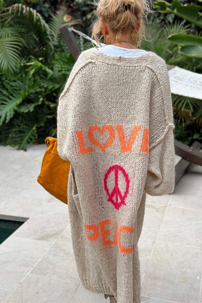 Love & Peace Exposed Seam Knit Sweater Long Cardigan: Orange / L