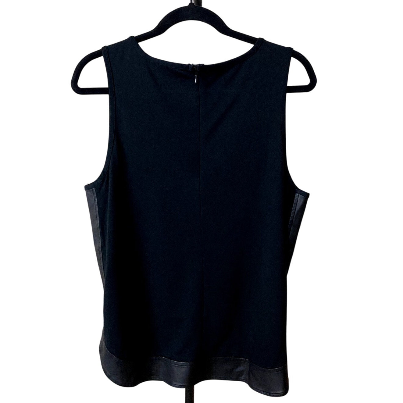 Banana Republic Black Round Neck Stretch Faux Leather Trim Top - Size L (EUC)