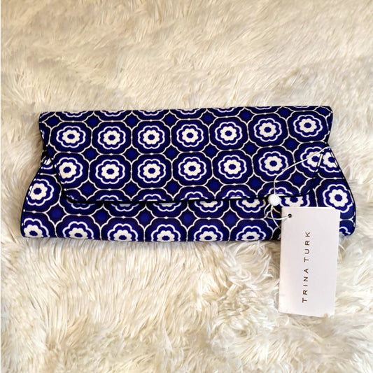 Trina Turk Blue & White Medallion Herringbone Printed Clutch - Sz. OS (NWT)