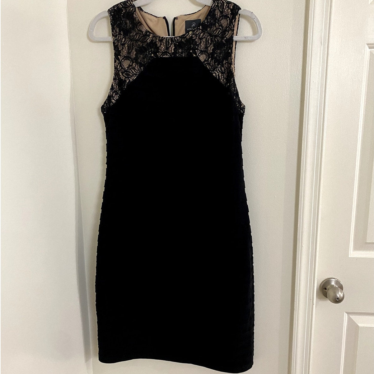 Adrianna Papell Black Lace Pleated Cocktail Dress