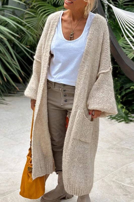 Love & Peace Exposed Seam Knit Sweater Long Cardigan: Orange / L