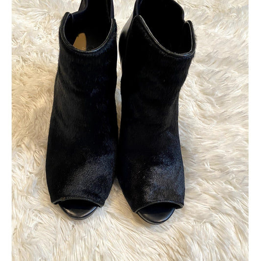 Ann Taylor Peeptoe Calf Hair Peep Toe Black Ankle Bootie - Size 8M (EUC)
