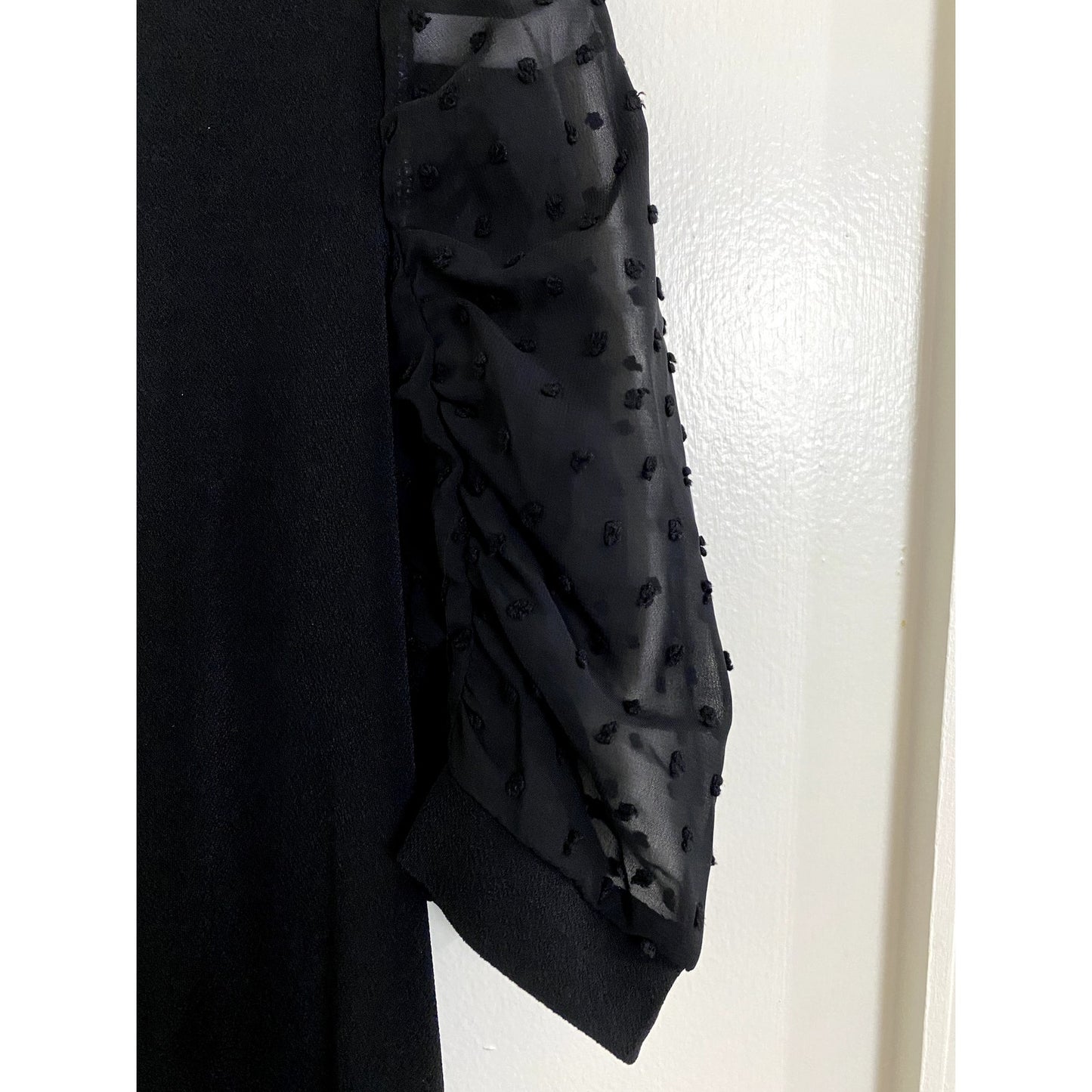 Adrianna Papell Black Sheer Swiss Dots Sort Sleeve Top - Sz. M (NWT)