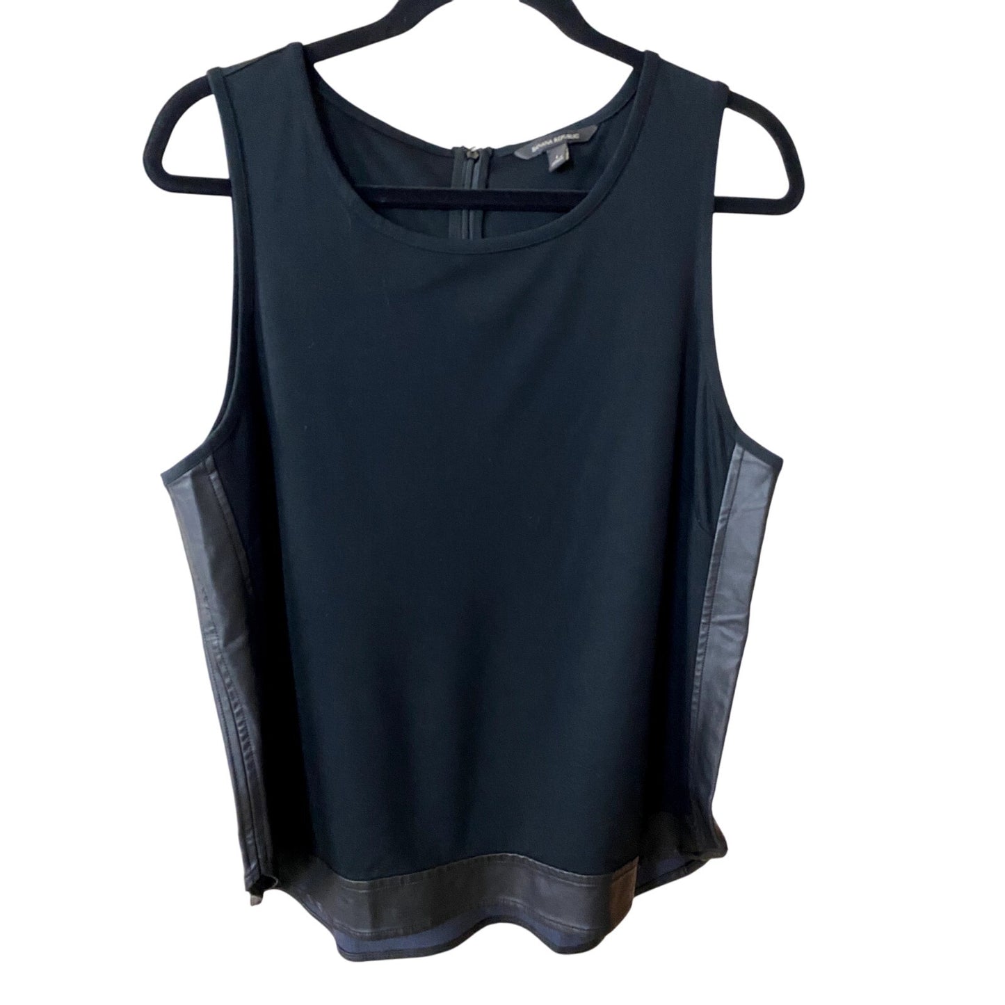 Banana Republic Black Round Neck Stretch Faux Leather Trim Top - Size L (EUC)