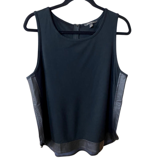 Banana Republic Black Round Neck Stretch Faux Leather Trim Top - Size L (EUC)