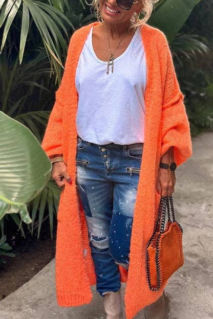 Love & Peace Exposed Seam Knit Sweater Long Cardigan: Orange / L