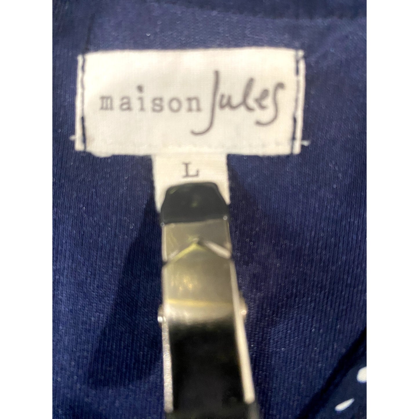 Masion Jules Navy/White Faux Wrap Dress - Size Large (EUC)