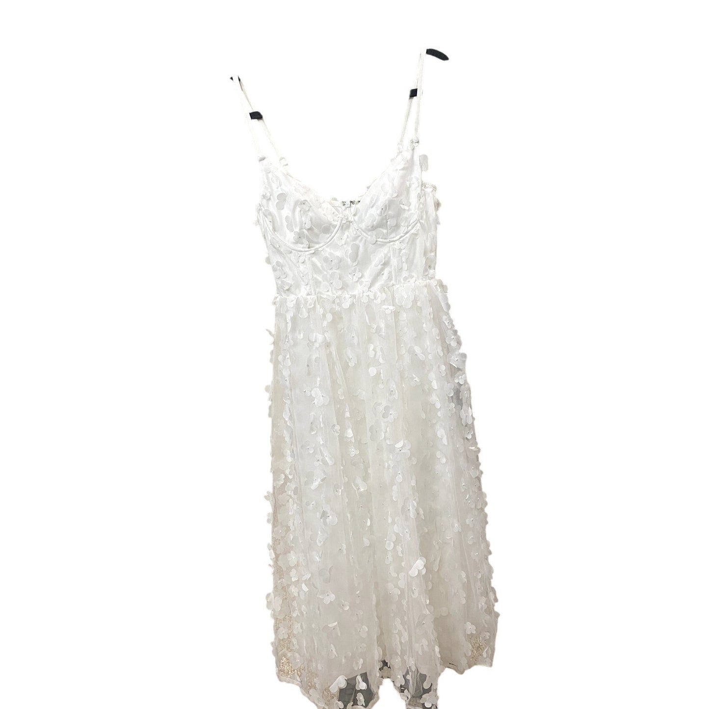 LuLu’s White Whimsical 3D Floral Bustier Midi Dress - Size M (NWT)