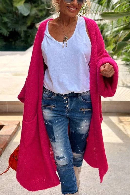 Love & Peace Exposed Seam Knit Sweater Long Cardigan: Beige / L