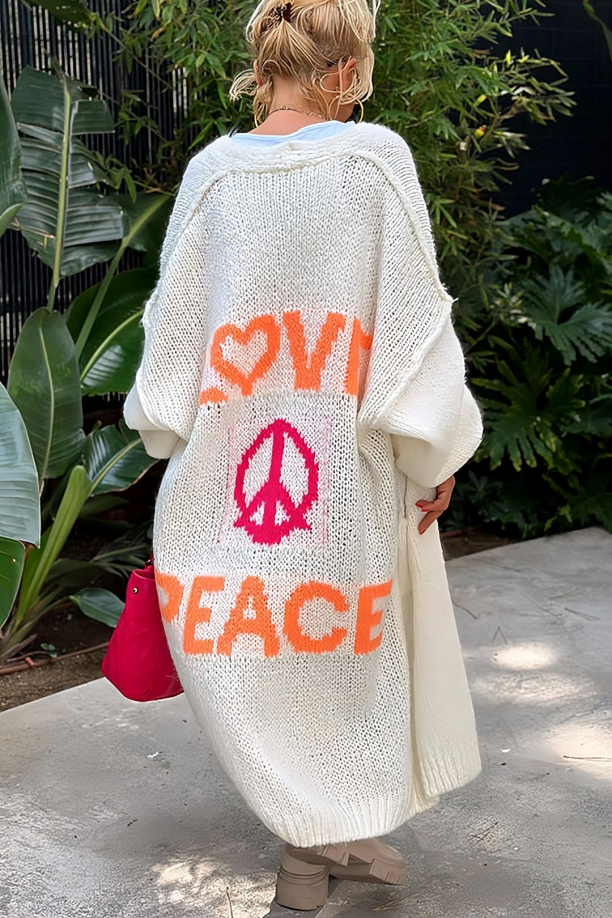Love & Peace Exposed Seam Knit Sweater Long Cardigan: Orange / L