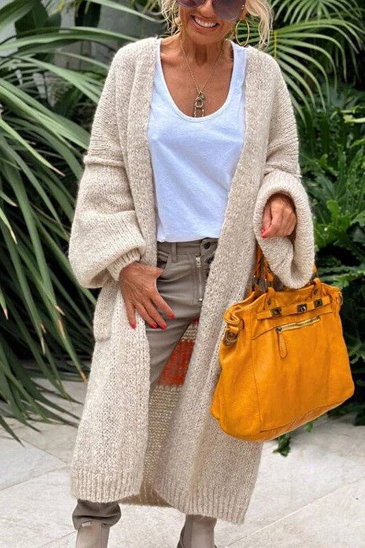 Love & Peace Exposed Seam Knit Sweater Long Cardigan: Orange / L