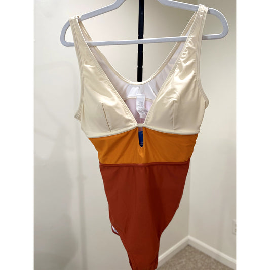 Cupshe Rose Colorblock Keyhole Cutout Swimsuit - Size XL