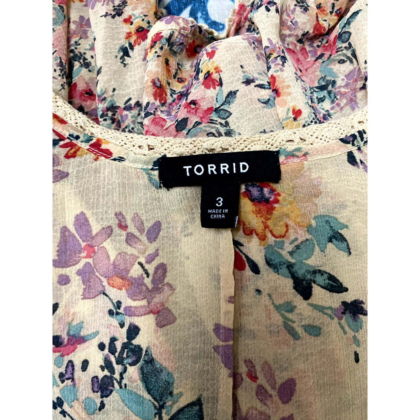 Torrid Tan Ruffle Chiffon Floral Kimono - Size 3(X) (EUC)
