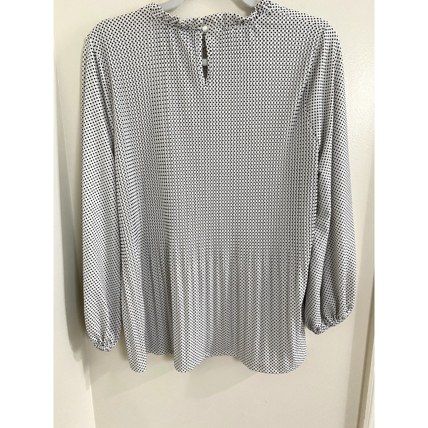 Adrianna Papell White with Black Polka Dots Long Sleeve Top - Sz. L (NWT)