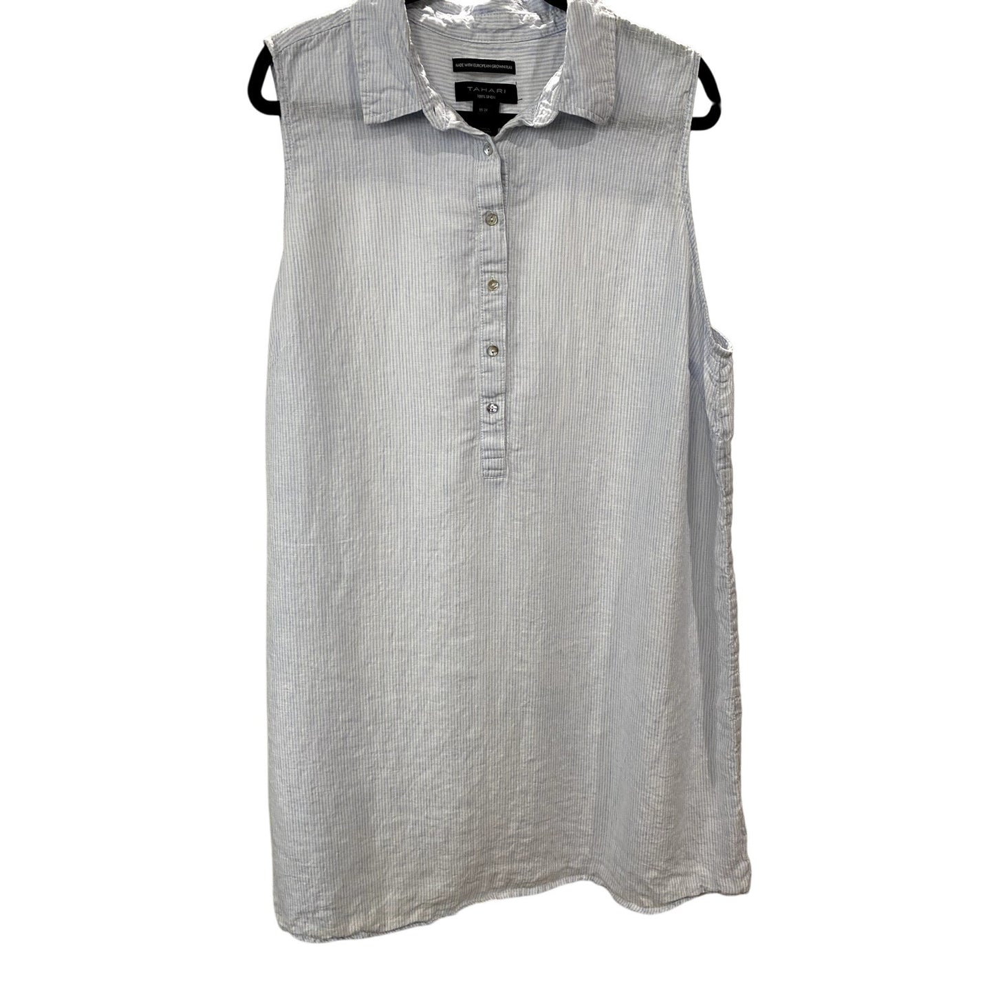 Tahari Blue/White Pinstriped Linen Sleeveless Dress - Size 2X (EUC)