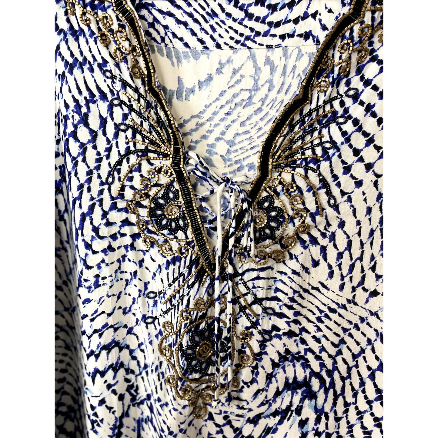 Soft Surroundings South Beach Blue/White Sequin Tunic - Size L (EUC)